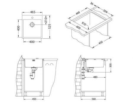 картинка Мойка ALVEUS PURE UP 10 KMB 90 FI 405X525 в компл. с сифоном 1123351, от магазина SEFI