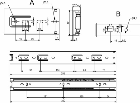 картинка Направляющая шариковая L-350 h=42 GRIDLI B от магазина SEFI