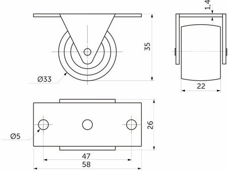 картинка Ролик меб. d33 h35 прямоходящий с рез.ободом, серый РП магазин SEFI являющийся официальным дистрибьютором в России  картинка Ролик меб. d33 h35 прямоходящий с рез.ободом, серый РП от магазина SEFI