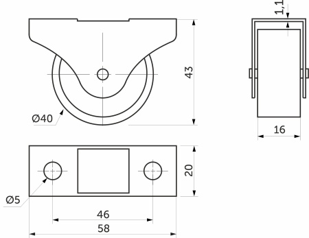 картинка Ролик меб. d40 h43 прямоходящий с рез.ободом, серый AKS от магазина SEFI