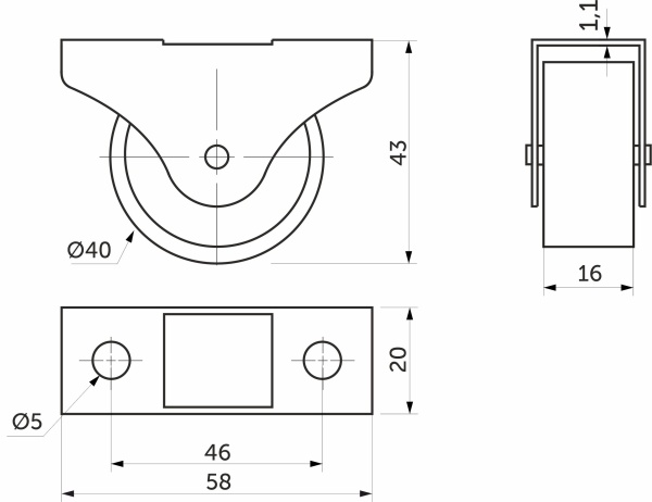 картинка Ролик меб. d40 h43 прямоходящий с рез.ободом, серый AKS от магазина SEFI