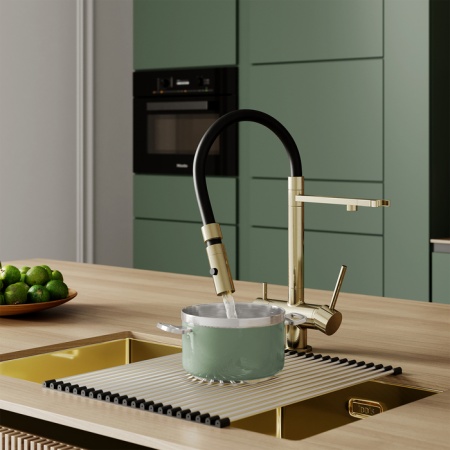 картинка Смеситель для кухни с фильтром и гибким изливом, матовое золото, Ace, IDDIS, ACEMGFFi05 от магазина SEFI