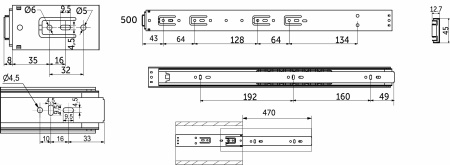 картинка Направляющая шариковая L-500 h=45 AKS PLUS PUSH TO OPEN от магазина SEFI
