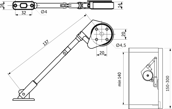 картинка Подъемный механизм барный нижний AKS SMART LIFT серый мини от магазина SEFI