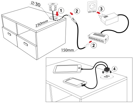 картинка Встраиваемая USB зарядка 2х1А Alumove Light USB-Carger, серебро (303090-S-MP) от магазина SEFI