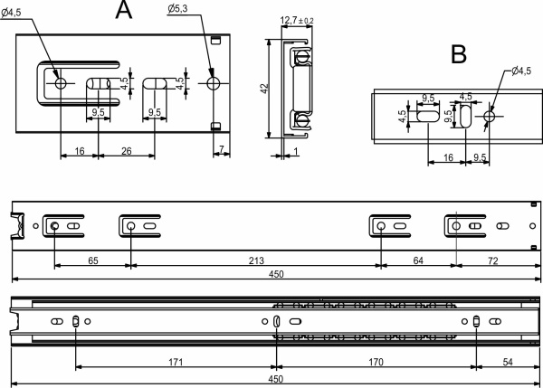 картинка Направляющая шариковая L-450 h=42 GRIDLI B от магазина SEFI