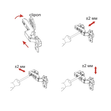 картинка Петля внутренняя с доводчиком 48мм h3 clip-on AKS PLUS 3D (саморезы, заглушки) от магазина SEFI
