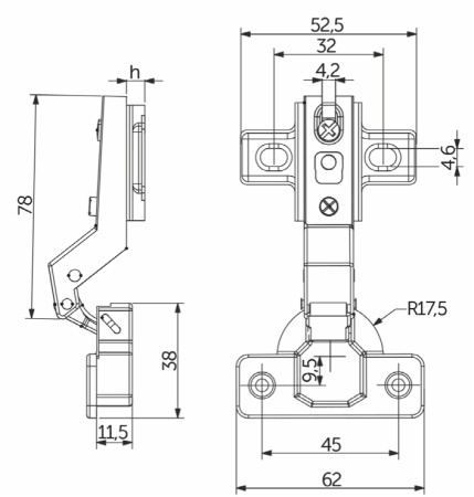 картинка Петля угловая 30° с пружиной 45мм h2 slide-on AKS от магазина SEFI