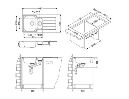 картинка Мойка LINE 10 NAT-90 980X500 в компл. с сифоном 1130555, от магазина SEFI