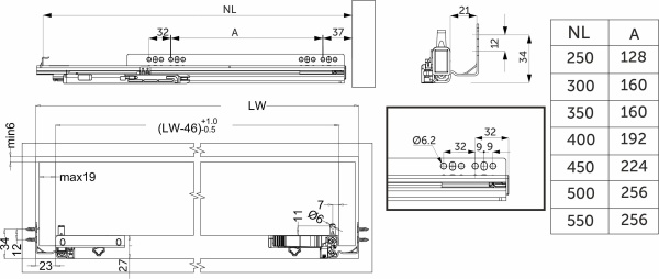 картинка Направляющая скрытого монтажа L-300 (мин.глубина корпуса 333мм) с доводчиком ДСП до19mm с замками AKS QType полное выдвижение от магазина SEFI