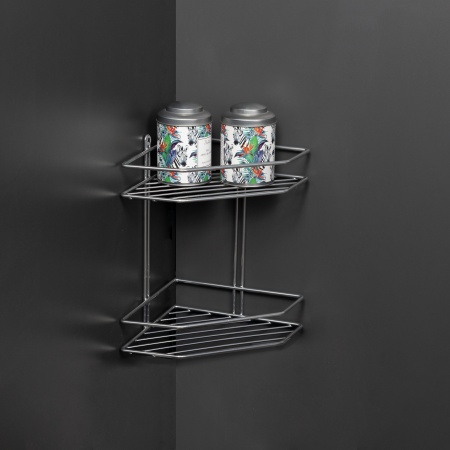 картинка Полка подвесная угловая 2-ярусная 202*202*282, серебро РФ от магазина SEFI