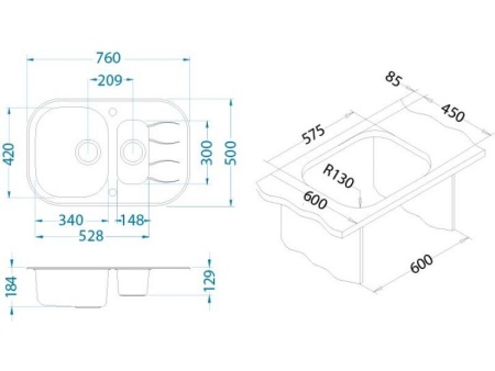 картинка Мойка Alveus WAVE 30 белый 760x5001+1/2, в комплекте с сифоном 1077134 от магазина SEFI