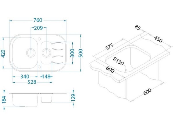 картинка Мойка Alveus WAVE 30 белый 760x5001+1/2, в комплекте с сифоном 1077134 от магазина SEFI