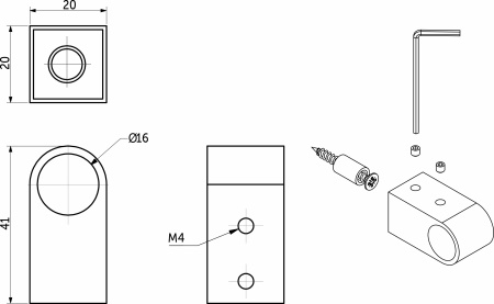 картинка Держатель модерн, труба d16 хром AKS от магазина SEFI