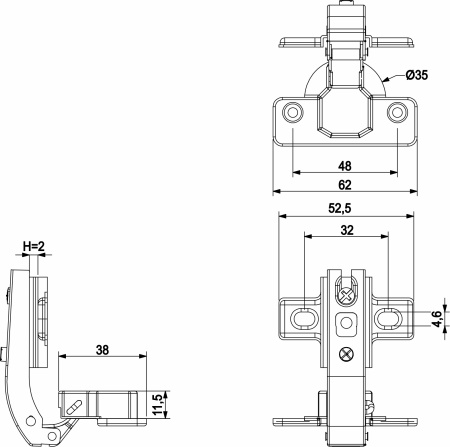 картинка Петля под фальшпанель 90° с пружиной 48мм h2 slide-on AKS от магазина SEFI