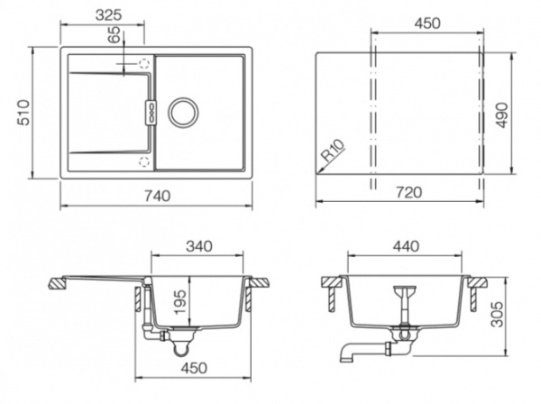 картинка Кухонная мойка SCHOCK ETON 45D CRISTADUR пуро от магазина SEFI