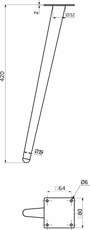 картинка Опора меб. конусная h420 наклонная, черный AKS от магазина SEFI