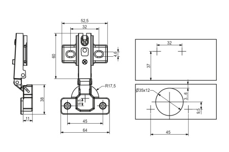 картинка Петля накладная с пружиной 45мм h0 slide-on AKS PLUS 60г от магазина SEFI