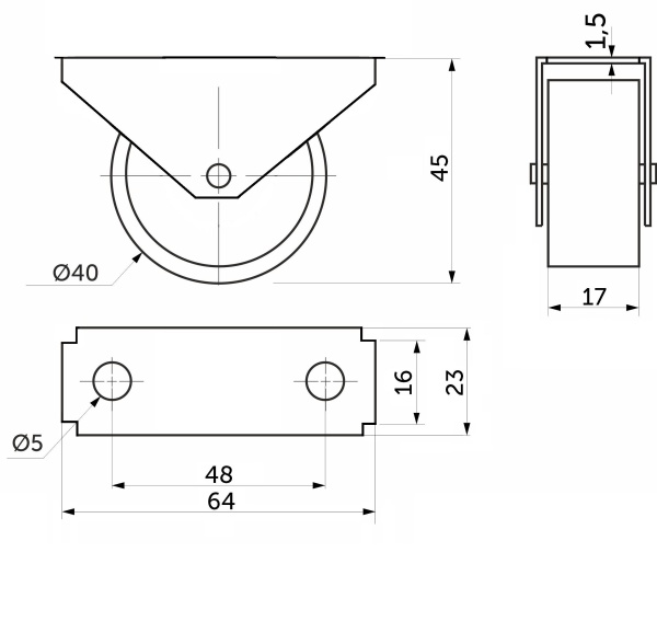 картинка Ролик меб. d40 h45 прямоходящий с рез.ободом, серый РФ от магазина SEFI