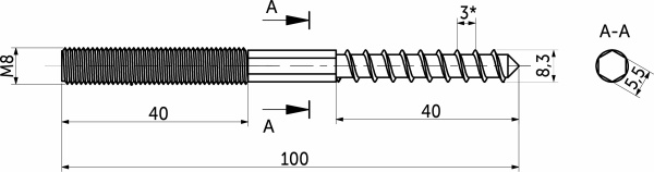 картинка Шпилька для столов двухсторонняя М8х100мм AKS от магазина SEFI