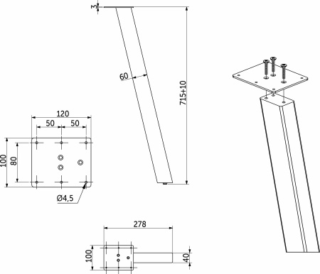 картинка Опора меб. LINK h710, черный AKS (1компл=4шт) от магазина SEFI