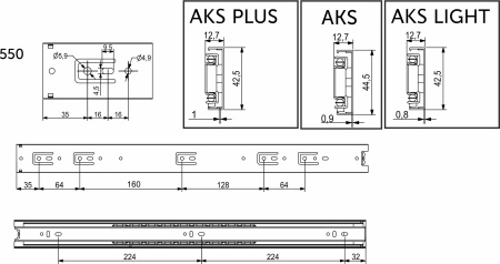 картинка Направляющая шариковая L-550 h=45 AKS A от магазина SEFI