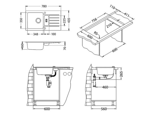 картинка Мойка ALVEUS NIAGARA 70 GRANITAL BEIGE-G55 780x435x160;1+1/2 с сифоном 1105297, от магазина SEFI