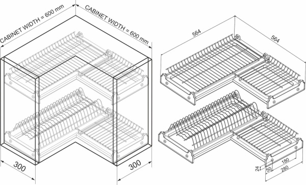 картинка Сушка для посуды угловая 600*600, хром GRIDLI магазин SEFI являющийся официальным дистрибьютором в России  картинка Сушка для посуды угловая 600*600, хром GRIDLI от магазина SEFI