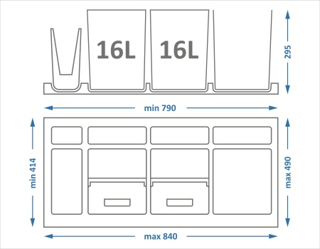 картинка Система сортировки мусора ALBIO 55 2x16 L+ 2 контейнера, белый пластик, ALVEUS от магазина SEFI