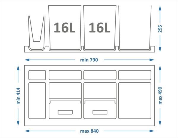 картинка Система сортировки мусора ALBIO 55 2x16 L+ 2 контейнера, белый пластик, ALVEUS от магазина SEFI