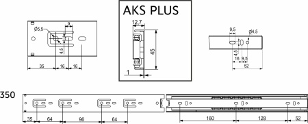 картинка Направляющая шариковая L-350 h=45 AKS PLUS нержавеющая сталь магазин SEFI являющийся официальным дистрибьютором в России  картинка Направляющая шариковая L-350 h=45 AKS PLUS нержавеющая сталь от магазина SEFI