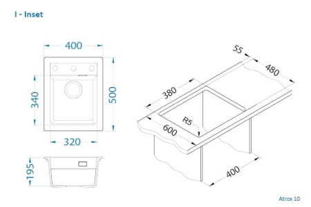 картинка Мойка ALVEUS GRANITAL ATROX 10 ARCTIC - G11 400 X  500  1X в комплекте с сифоном 1132823, от магазина SEFI