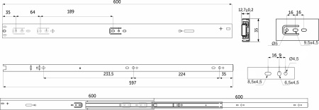 картинка Направляющая шариковая L-600 h=35 AKS PLUS SOFT CLOSE от магазина SEFI