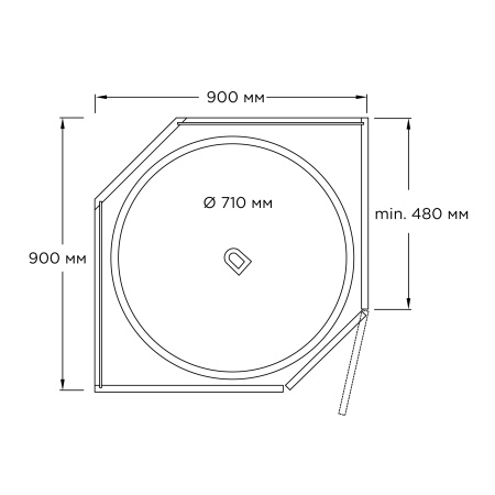 картинка Нижняя угловая карусель 4/4 на оси в корпус 900х900 мм, D полок 710 мм, корзины - пластик от магазина SEFI