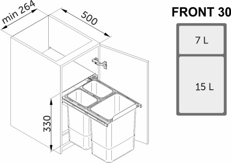 картинка Мусорные контейнеры выдвижные 300 JC603 (1*7LT, 1*15LT), серый REJS от магазина SEFI